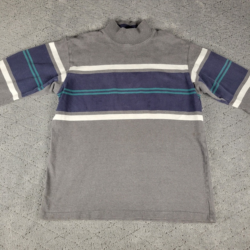 Vintage LL Bean Shirt Large Gray Striped Turtleneck Knit Pullover Made In USA